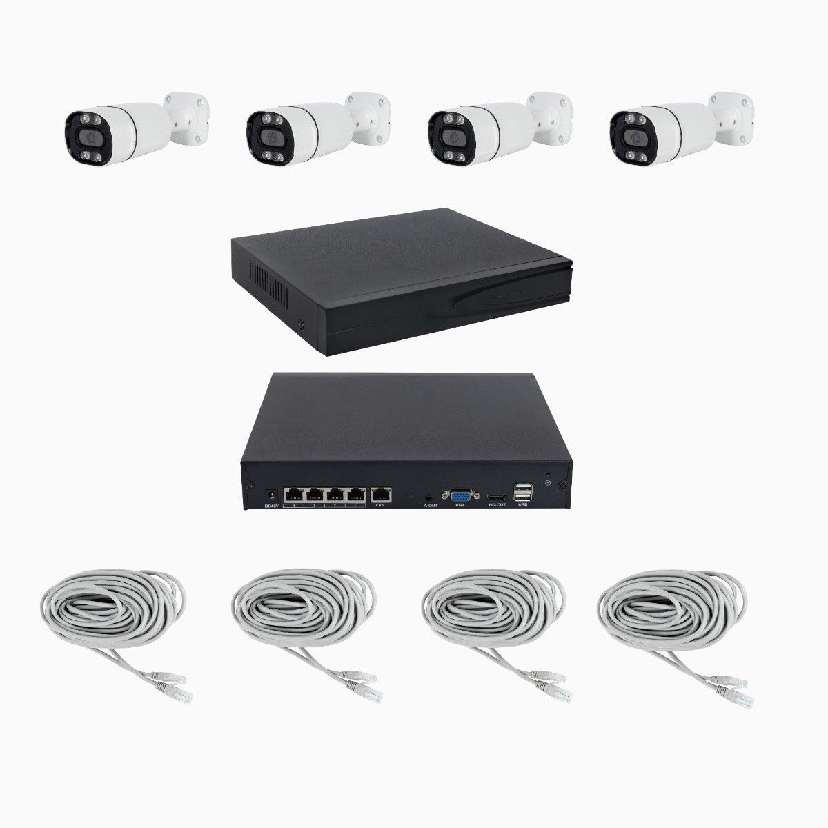 Budget 4x bullet PoE ip camera set 5MP met mensen detectie alarm