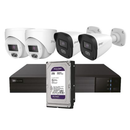 TVT IP camera set 4 kanalen NVR + 2 dome + 2 bullet 4MP + 2TB HDD