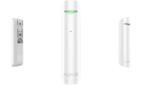 glasbreuksensor GlassProtect van ajax wit, batterij van 7 jaar, Detecteert breuk tot 9 m