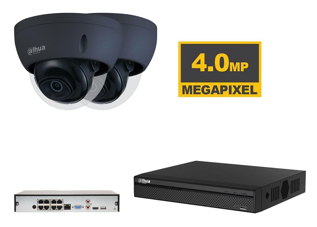 Dahua 2x zwarte IP starlight bewakingscamera set met 4MP en anti vandalisme koepel