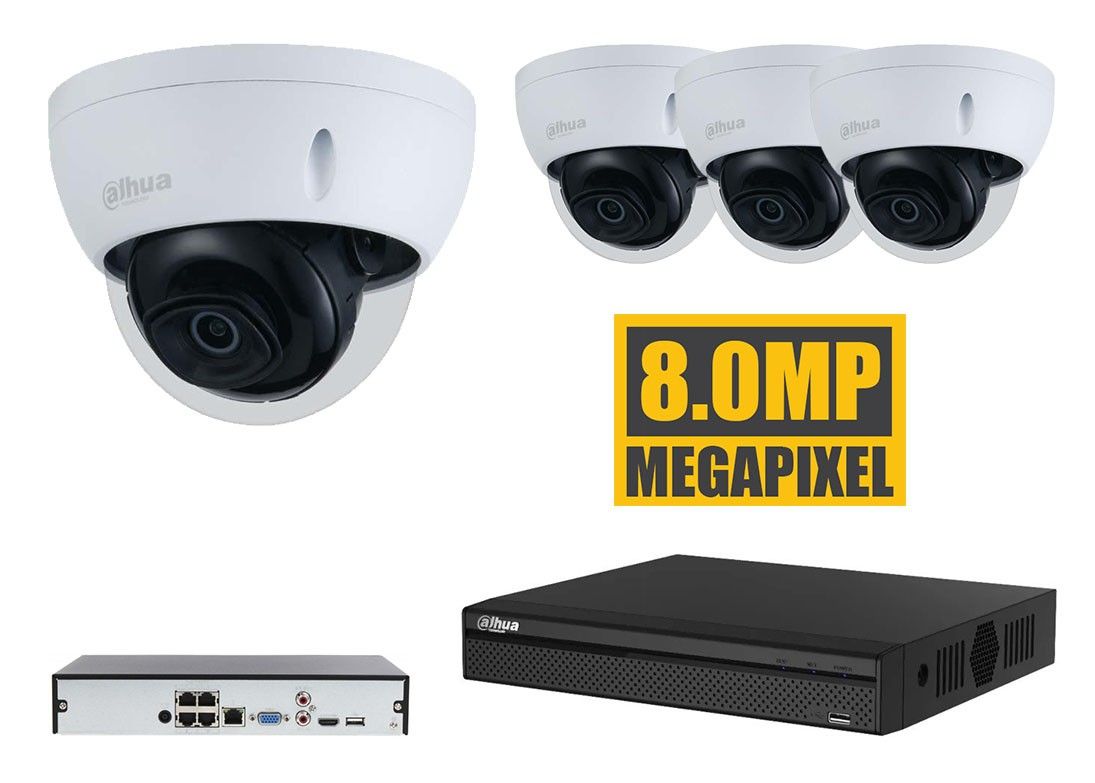 Dahua IP bewakingscamera set met 8MP, geschikt voor buiten, anti vandalisme
