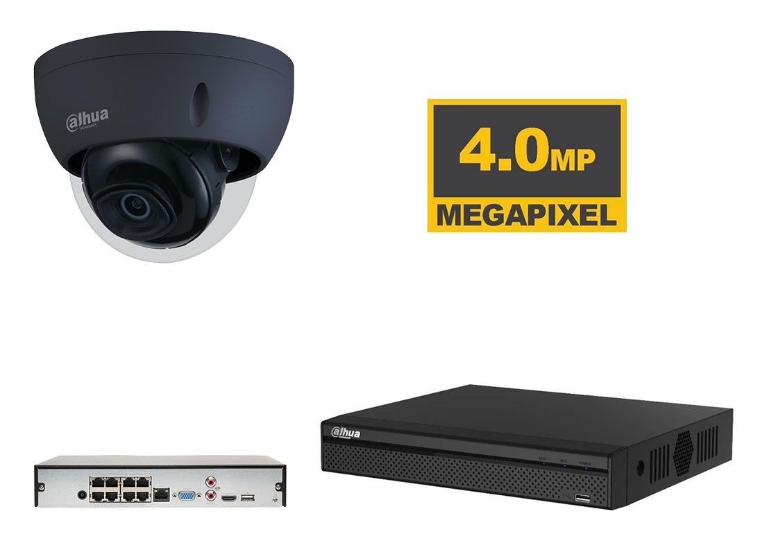 Dahua zwarte IP starlight bewakingscamera set met 4MP en anti vandalisme koepel