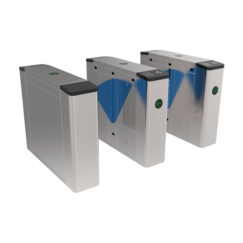 Dubbel gemotoriseerde poort met één toegang met twee acrylbarrières