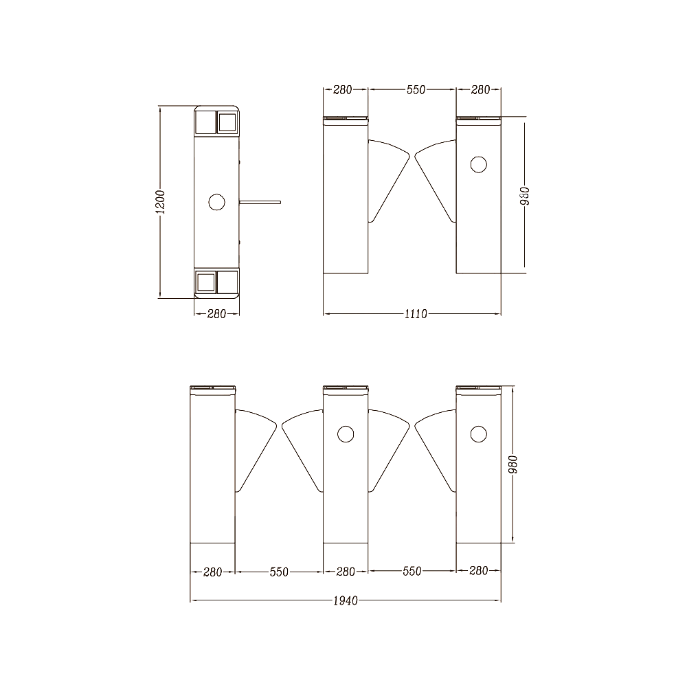 Enkel gemotoriseerde poort met twee inklapbare acrylbarrières