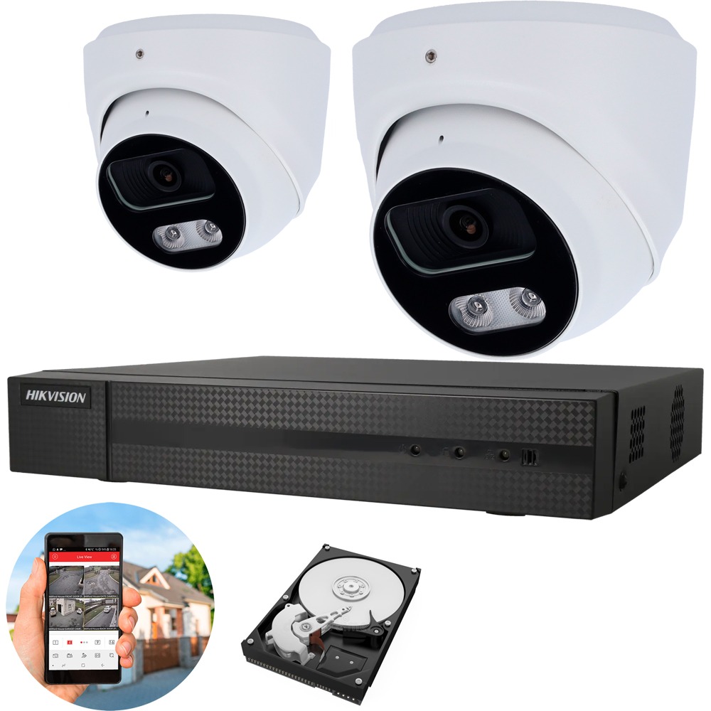 Set met 2x 4 MP AI turret camera's en Hikvision 8 MP NVR Set met 2x 4 MP AI turret camera's en Hikvision 8 MP NVR