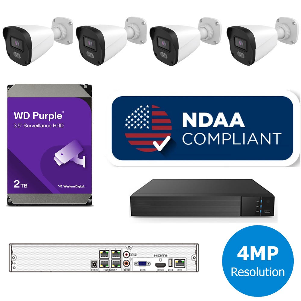  OEM set NDAA gereed 4x 4MP bullet camera's VCA functies