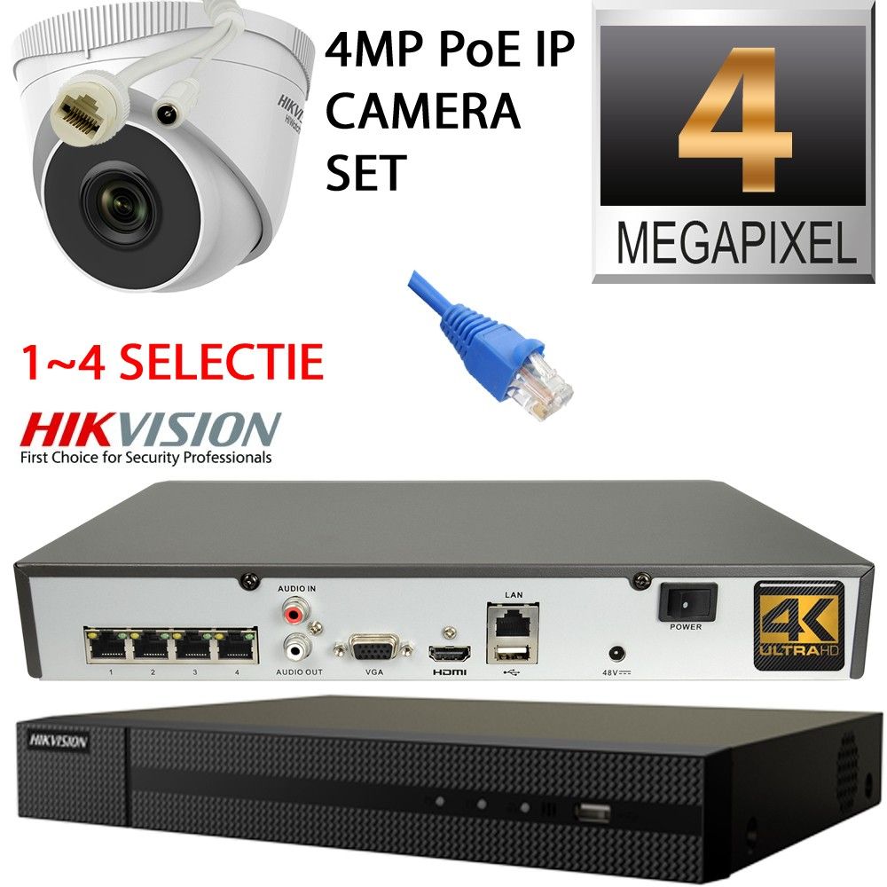 IP Exir camerabewaking set 4MP selectie 1-4 PoE dome