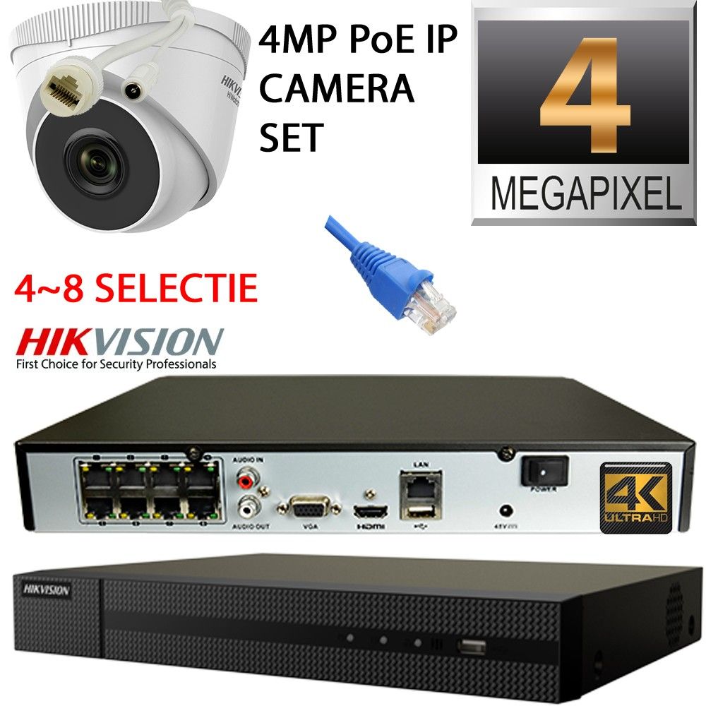 Hikvision ip set 4 megapixel pakket met PoE recorder 4-8 keuze