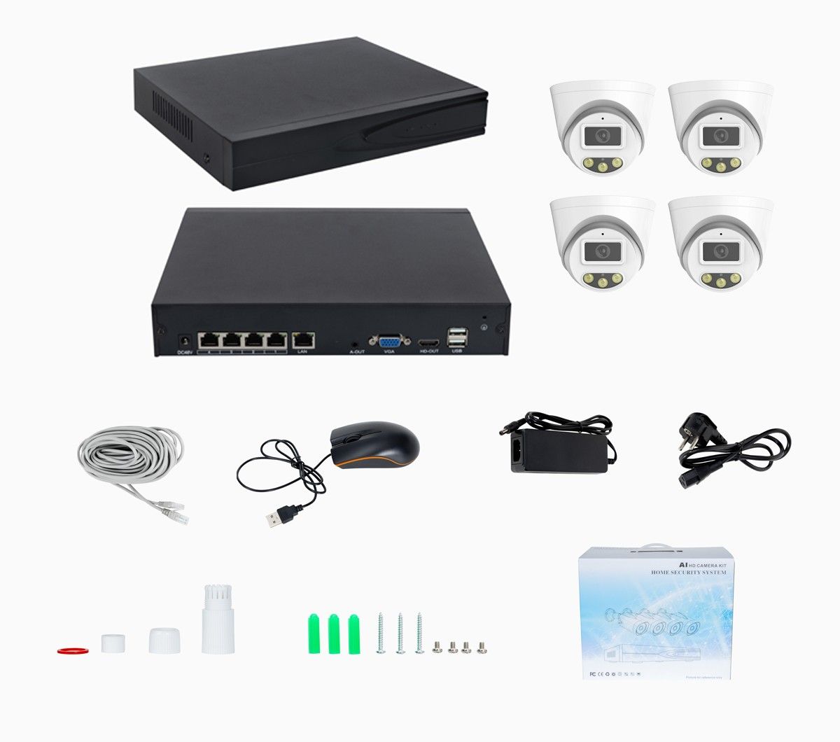 PoE beveiligingscamera set 4x AI detectie met PoE netwerkrecorder