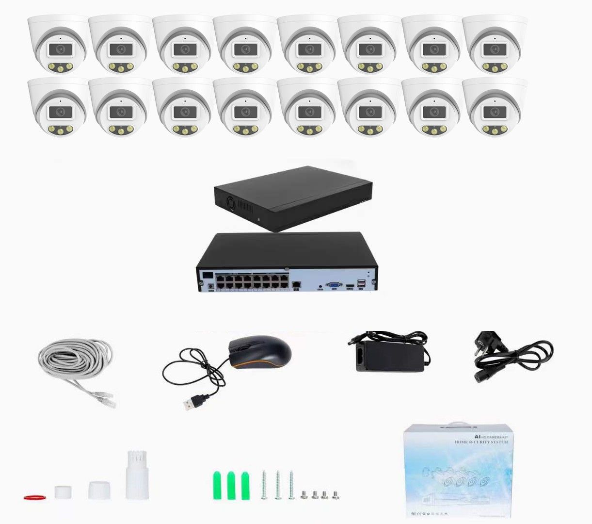 Set met 16 IP camera's beeld en stroom via 1 kabel 8MP