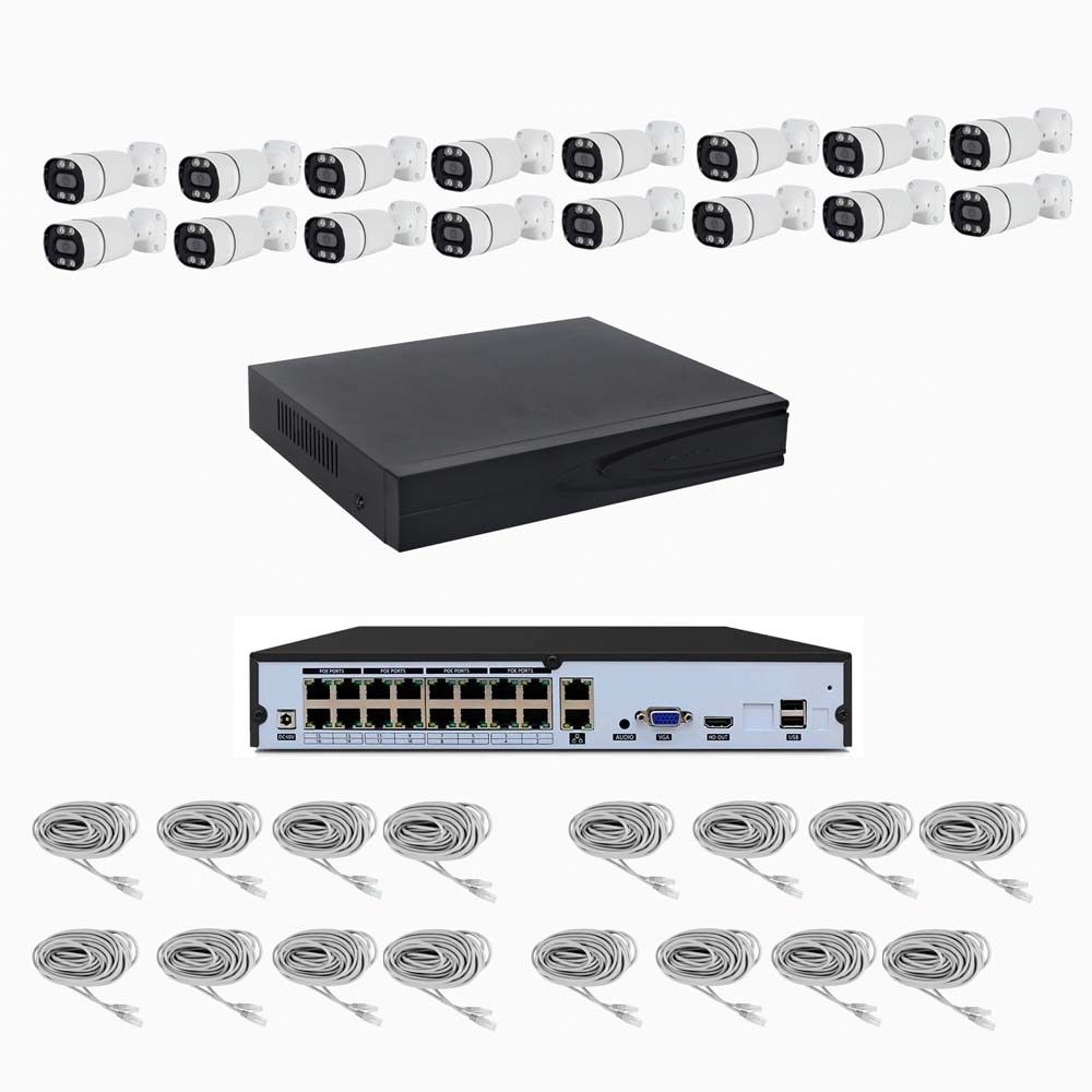 Set met 16x ip camera, PoE, 5MP, 2 weg audio, slimme detectie opname