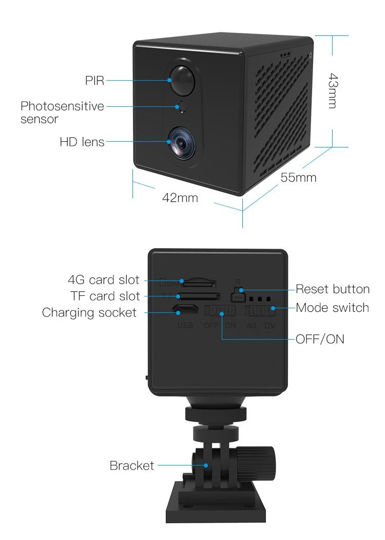Speciale 4G simkaart camera voor auto's 20 dagen standby lichaamswarmte