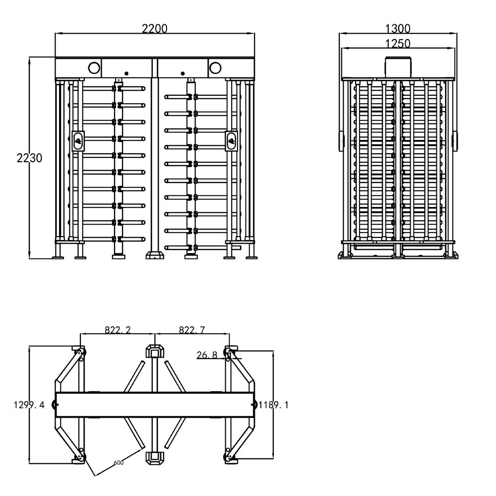 Tourniquetdeur 10 afneembare dubbele roterende armen 600mm
