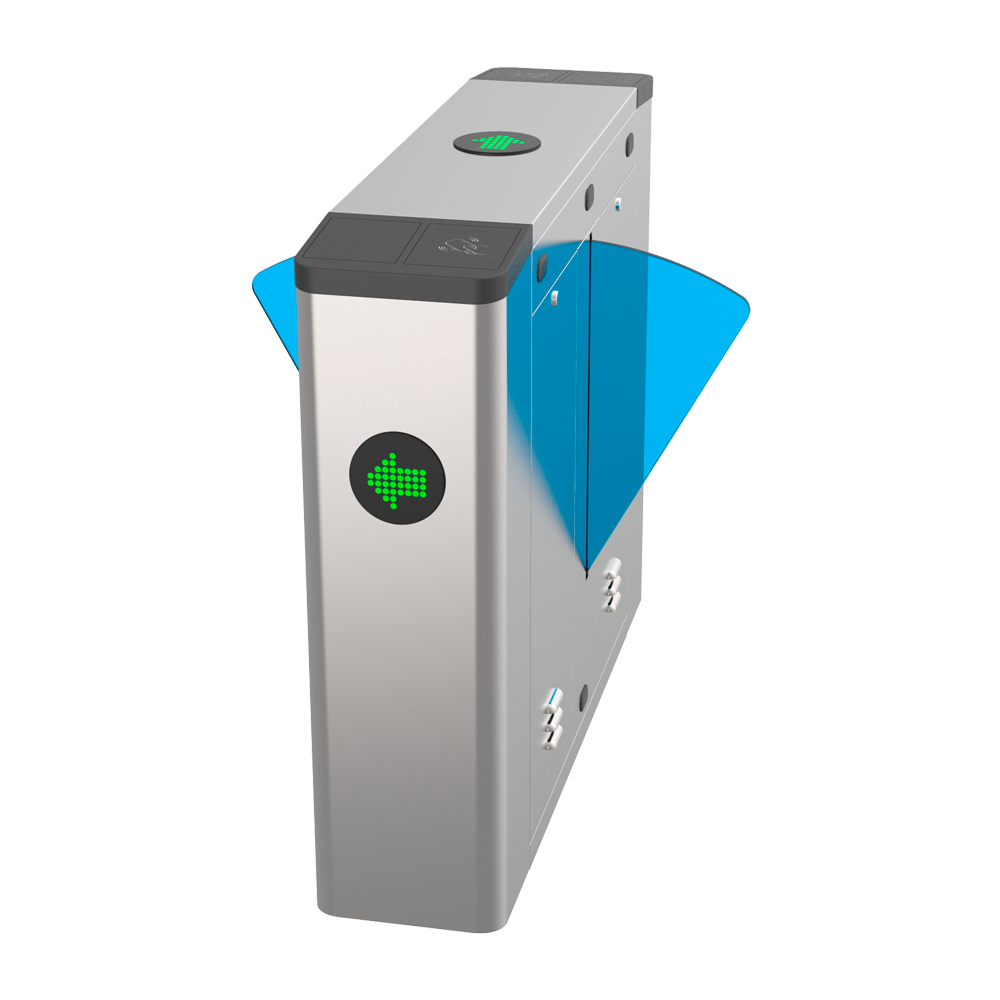 Enkel gemotoriseerde poort met twee inklapbare acrylbarrières