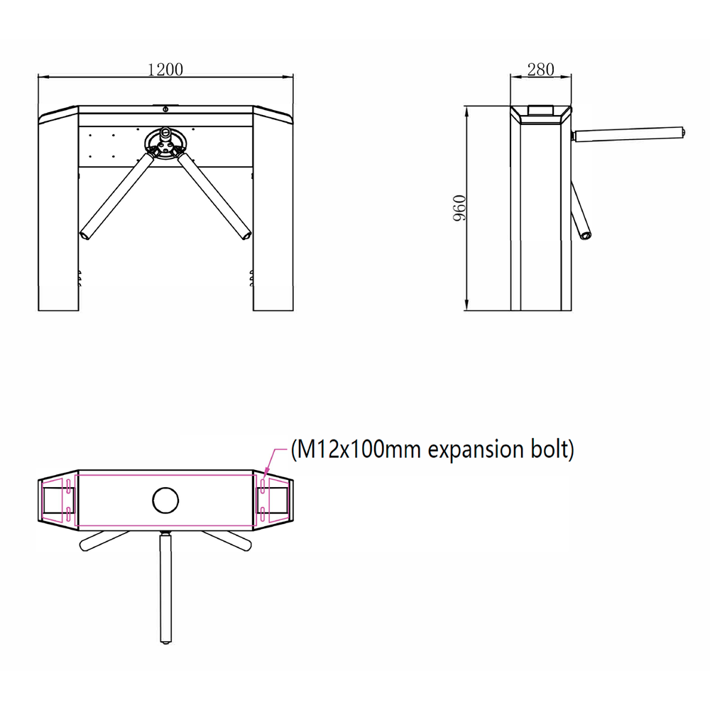 Tweerichtingstourniquet voor gebruik buitenshuis 3 roterende armen