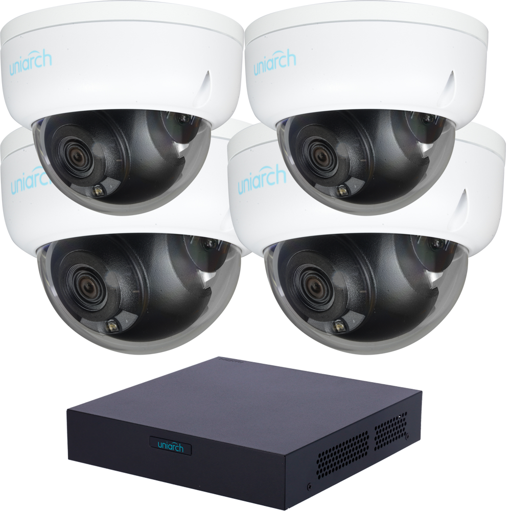 Uniarch PoE IP-camera set 4x dome, 4x 30m kabel, 1TB harddisk