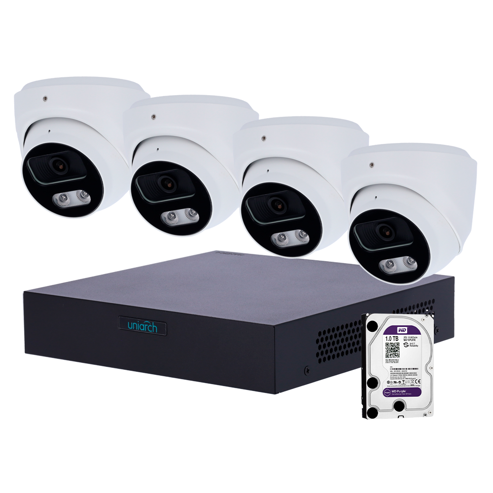 Uniarch IP cctv dome camera set 4MP PoE 8 kanalen recorder