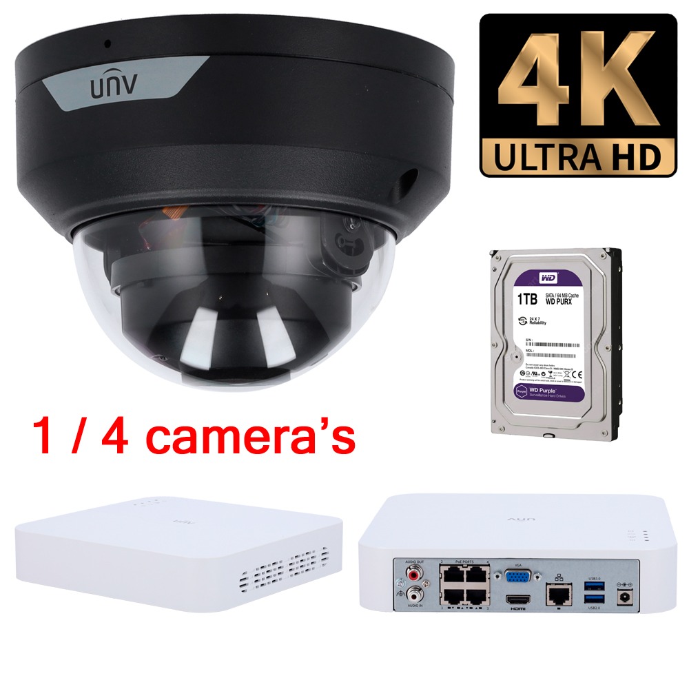 8MP UNV cameraset vandaalbestendig zwarte behuizing telling functie