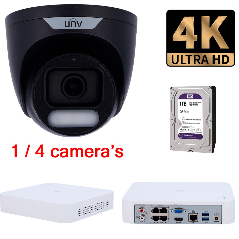 UNV videoset 8 MP Easy Star Wise ISP met Huntercolor en witlicht met UMD technologie